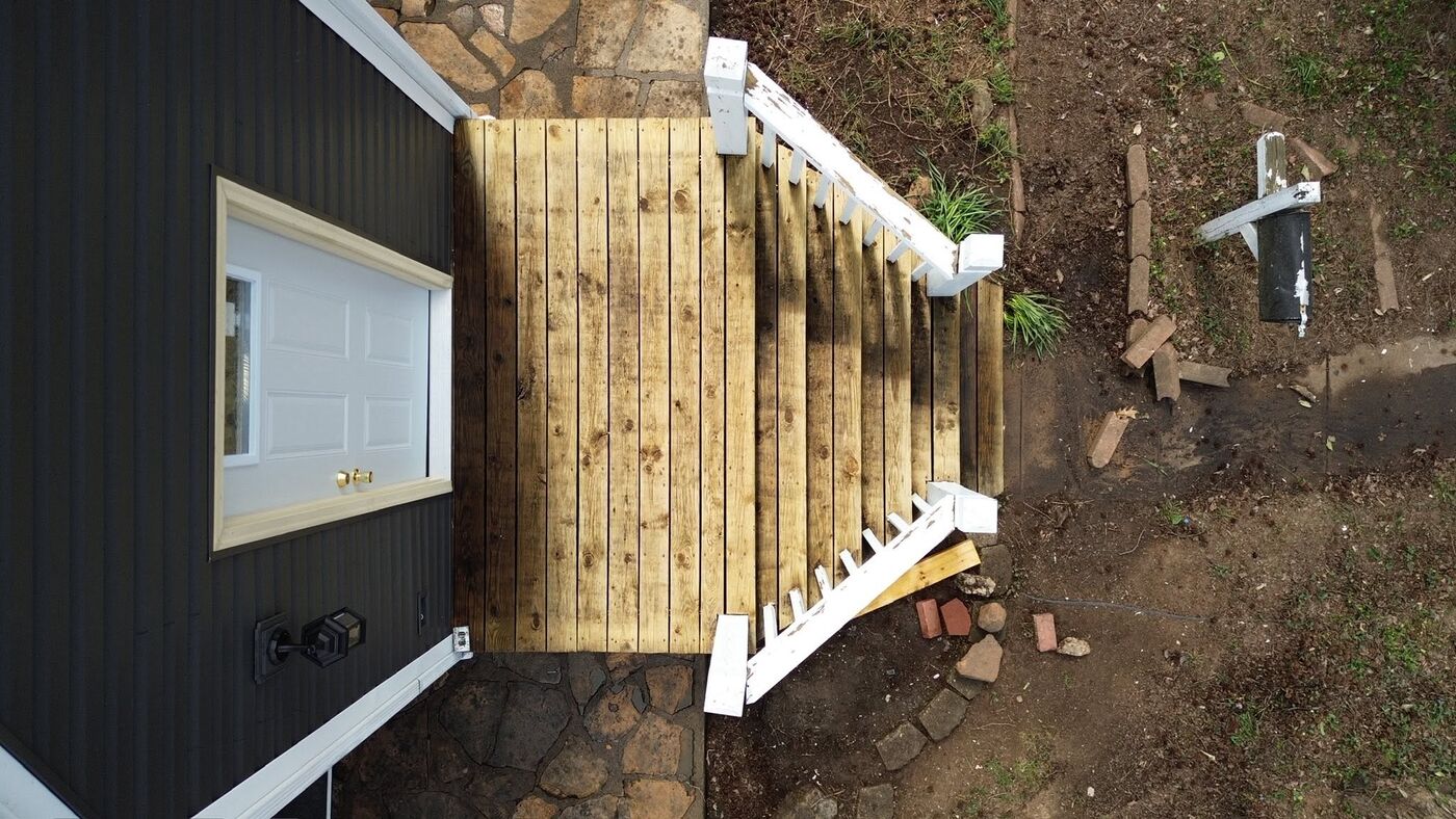 Wooden deck after washing, seen from above